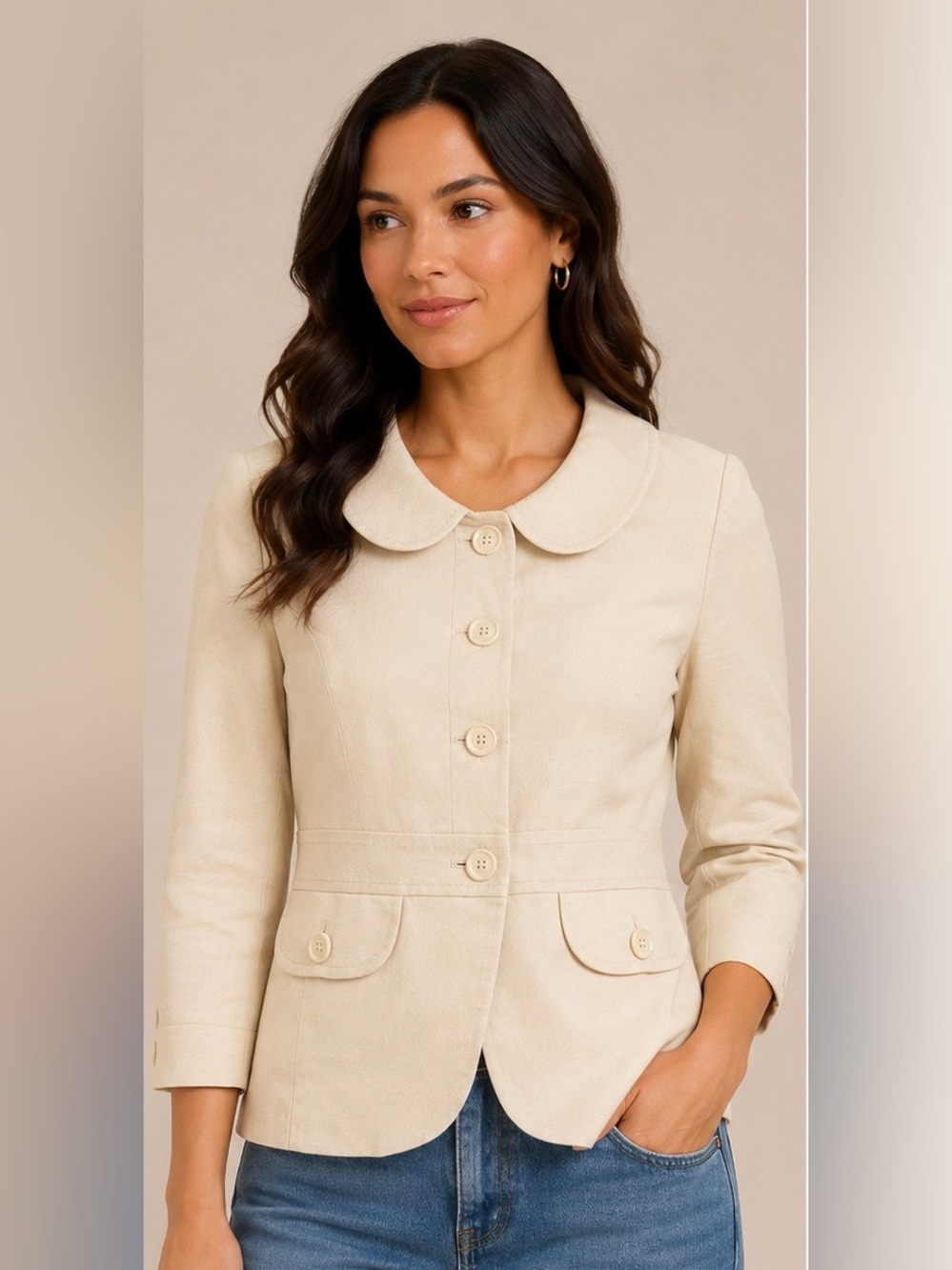 Tailored Cream Button-Front Peplum Blazer
